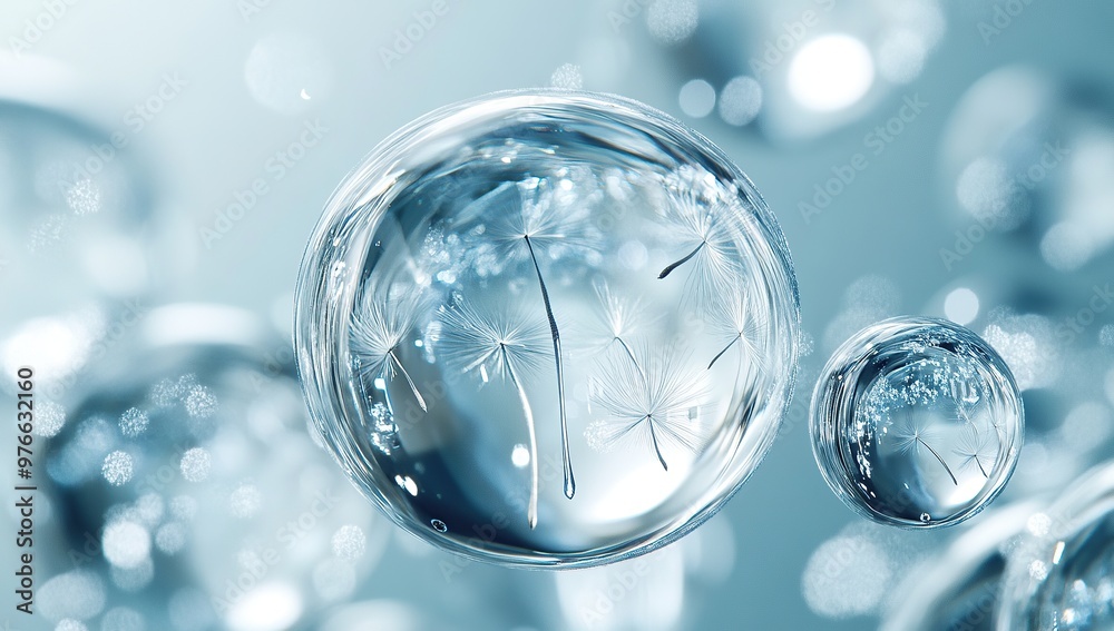 A close-up of glass spheres filled with water, creating an abstract and artistic background A close-up of glass spheres filled with water, creating an abstract and artistic background