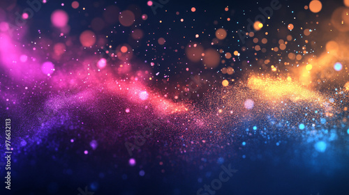 Colorful particles background featuring dynamic dust particles. Modern design suitable for music, sports, or science events banners. Includes LED panel vector illustration.