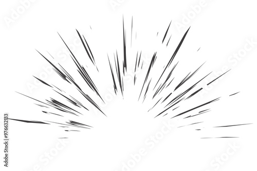 Explosion speed lines. Comic radial burst on white background. Vector manga motion elements of burst. Superhero frame, glow and power rays. Sparks of abstract bang roar and scream