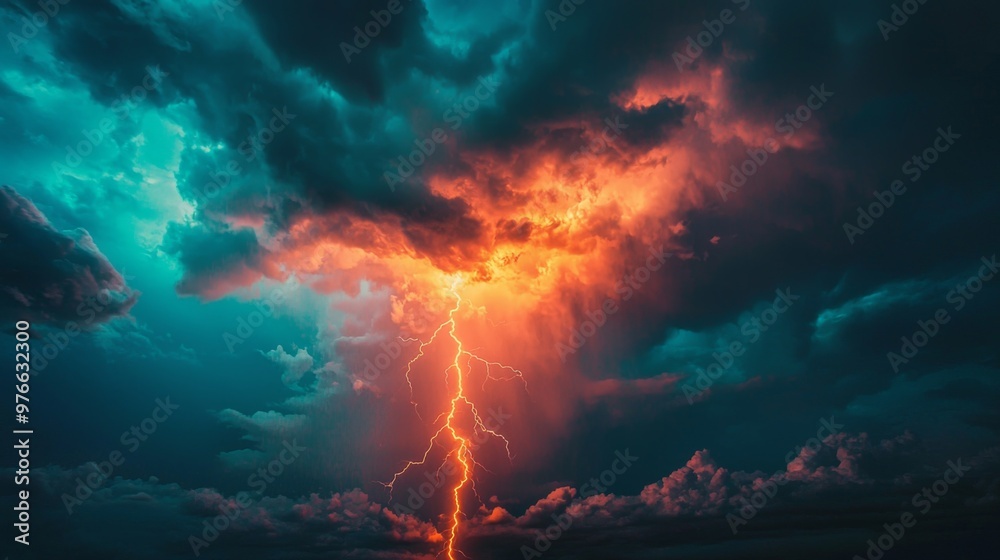 Fototapeta premium Bolt of lightning striking during a powerful storm, the sky charged with energy and force