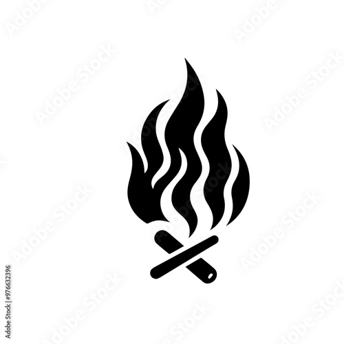 Campfire Icon – Simple Black Flame with Wood Logs