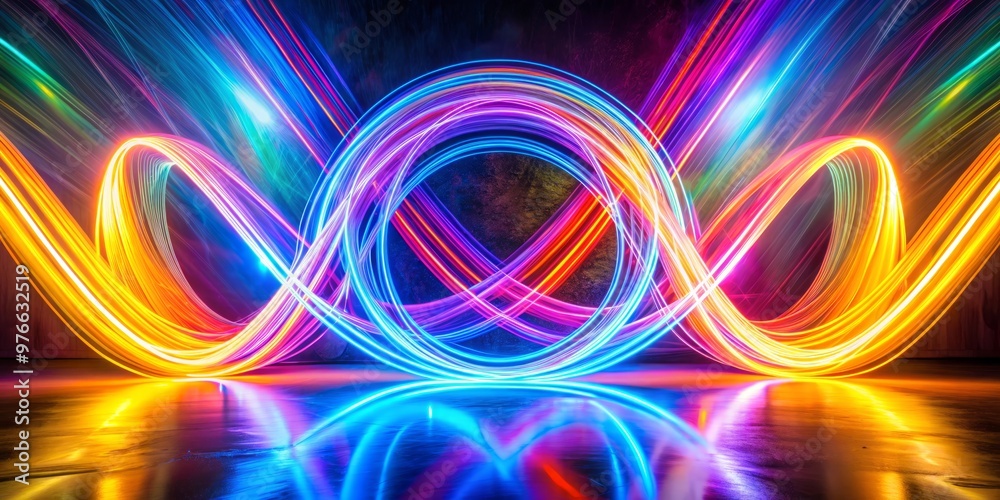Iridescent hues blend and swirl, casting an ethereal glow around the geometric silhouette of the nu symbol, evoking Iridescent hues blend and swirl, casting an ethereal glow around the geometric silhouette of the nu symbol, evoking