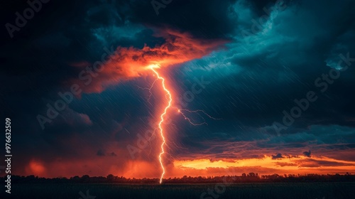 Bright flash of lightning in a stormy sky, the energy of the storm creating a dramatic and dangerous scene