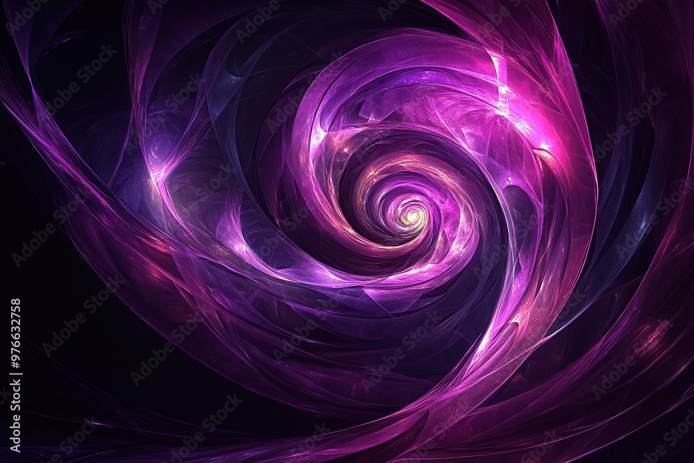 A digital art piece featuring an abstract, spiral design in shades of purple and pink A digital art piece featuring an abstract, spiral design in shades of purple and pink