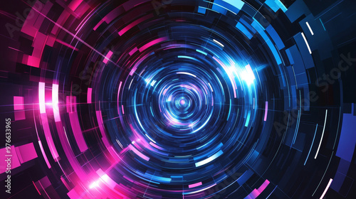 Abstract circular geometric background. Vector illustration of light speed. Concept of space science fiction travel, warp, teleportation, and hyper-speed jump effects.