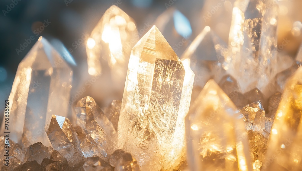 A close-up of clear, crystal-like crystals, symbolizing the clarity and focus associated with positive energy