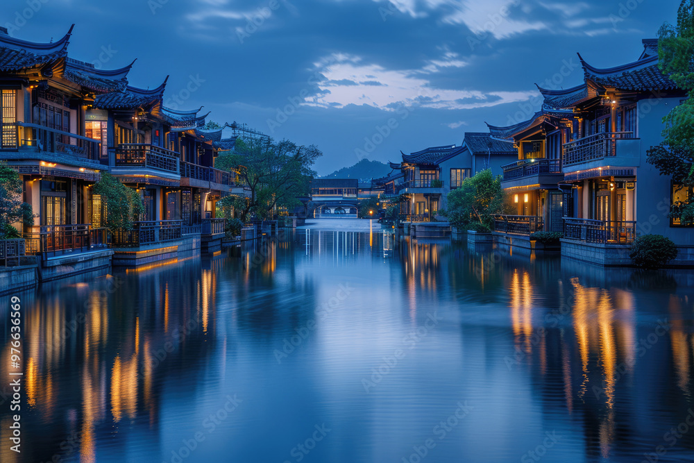 Old style buildings and rivers in ancient Chinese towns