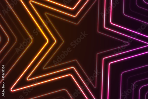 Orange purple glowing neon stars abstract modern background. Vector template design