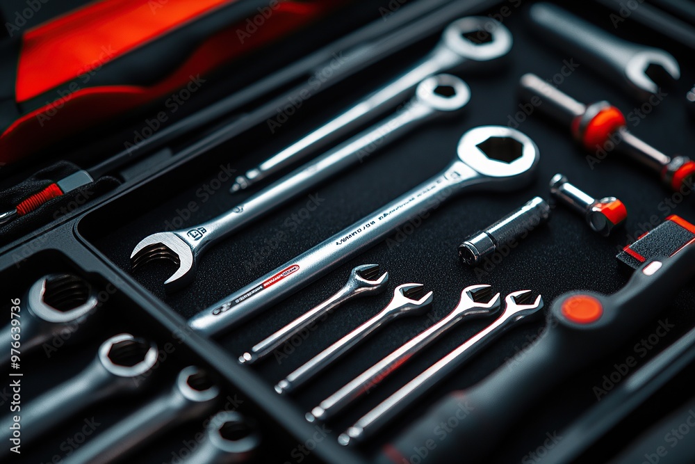 A close up of the tools in an open tool box, showcasing various bit gradients and wrenches A close up of the tools in an open tool box, showcasing various bit gradients and wrenches