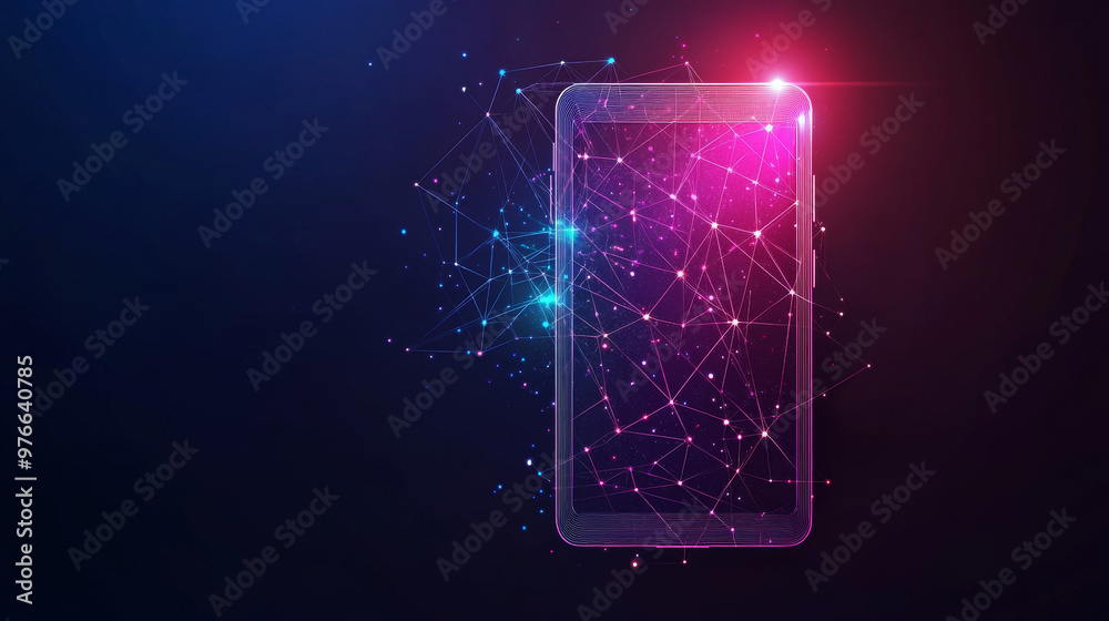 Data Protection concept. A locked padlock on a smartphone screen with an email icon. Low poly wireframe vector in a starry sky style, composed of points, lines, and star-like shapes. Data Protection concept. A locked padlock on a smartphone screen with an email icon. Low poly wireframe vector in a starry sky style, composed of points, lines, and star-like shapes.