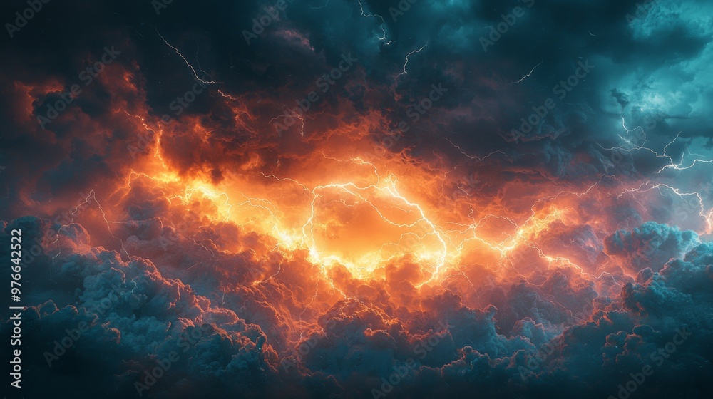 Charged atmosphere as a storm brews, lightning flashing across the sky with intense energy