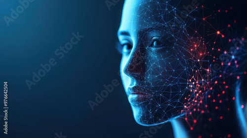 Digital Avatar with Holographic Mesh Overlay in Futuristic Sci Fi Style