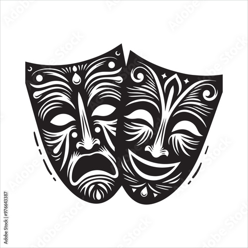 Theatre drama comedy and tragedy masks vector illustration silhouette