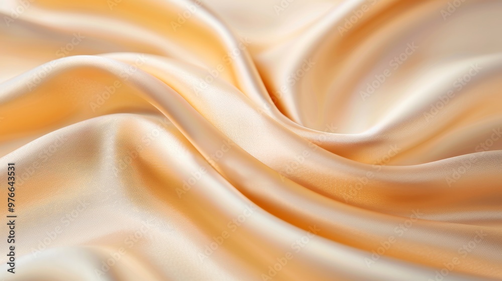 Fototapeta premium Silken Waves, a gentle flow of soft peach silk reflects light with a lustrous sheen, creating an elegant and serene atmosphere perfect for textile design and fashion inspiration.