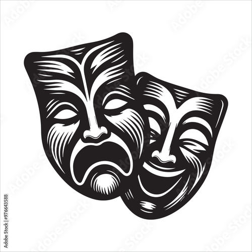 Theatre drama comedy and tragedy masks vector illustration silhouette