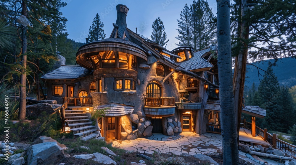 Rustic Treehouse Cabin In The Woods At Twilight Rustic Treehouse Cabin In The Woods At Twilight