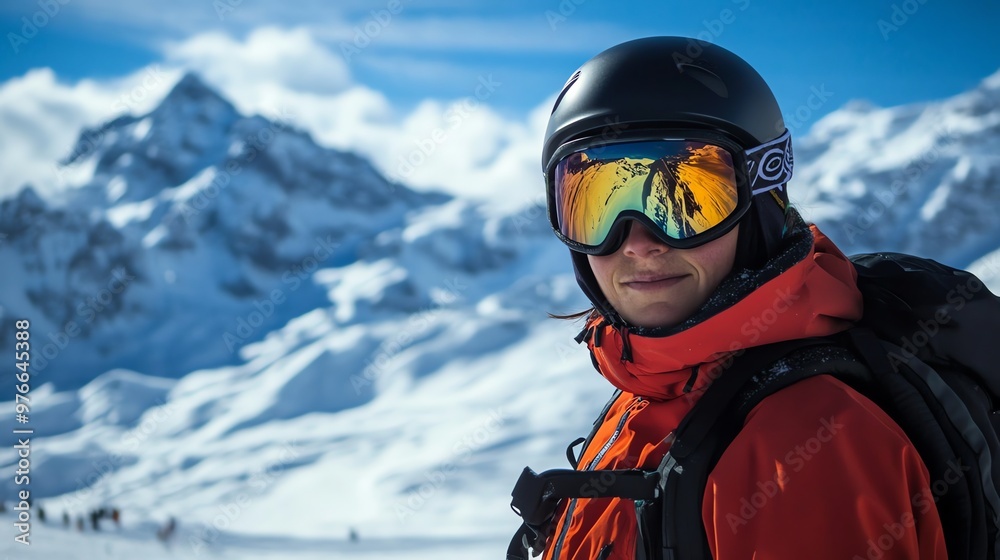A woman in ski gear, smiling at the camera. A woman in ski gear, smiling at the camera.