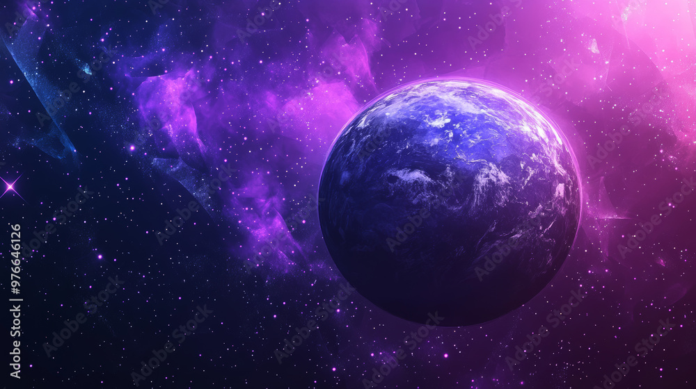 Space planet background with an astronomy theme. This abstract technological cosmos background features a purple-colored planet Earth. The design emphasizes the universe or galaxy concept digital. Space planet background with an astronomy theme. This abstract technological cosmos background features a purple-colored planet Earth. The design emphasizes the universe or galaxy concept digital.