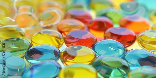 Colorful dissolvable vitamin discs scattered on surface photo