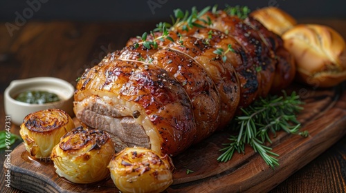 Roasted Pork Knuckle with Boiled Cabbage, Bread and Horseradish - Traditional Comfort Food