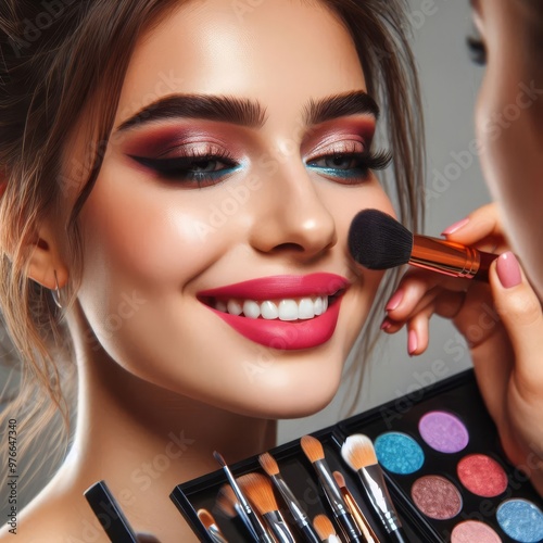 woman applying make up photo