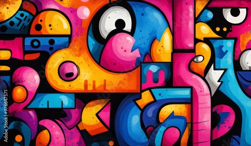 Vibrant Abstract Graffiti Street Art With Bold Shapes and Vivid Colors photo