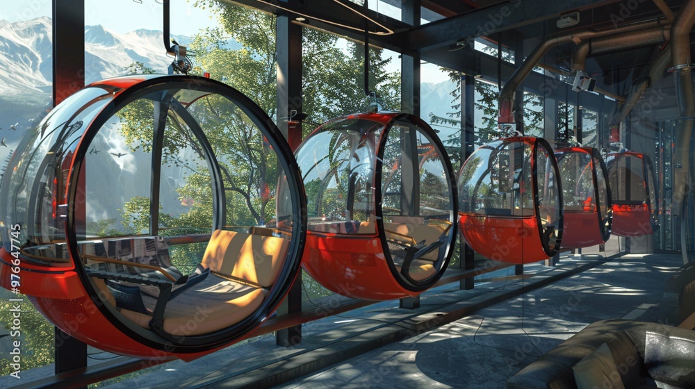 Modern Cable Car Station with Mountain View Modern Cable Car Station with Mountain View