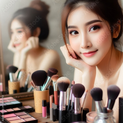 woman applying make up photo