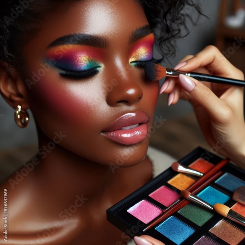 woman applying make up
