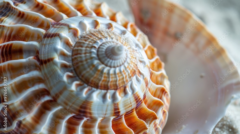 Close-up of a Spiral Seashell with Brown and White Stripes Close-up of a Spiral Seashell with Brown and White Stripes