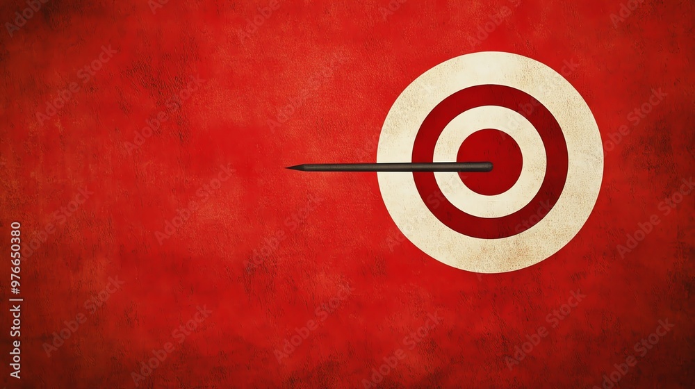A bullseye target with a dart in the middle on a red background. A bullseye target with a dart in the middle on a red background.