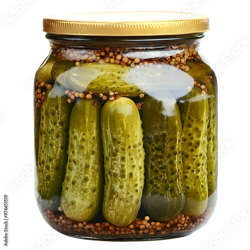 Marinated cucumbers, pickled gherkins isolated on white background photo