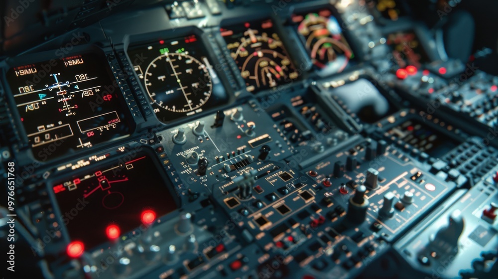 Aircraft Cockpit with Instrument Panel and Controls Aircraft Cockpit with Instrument Panel and Controls