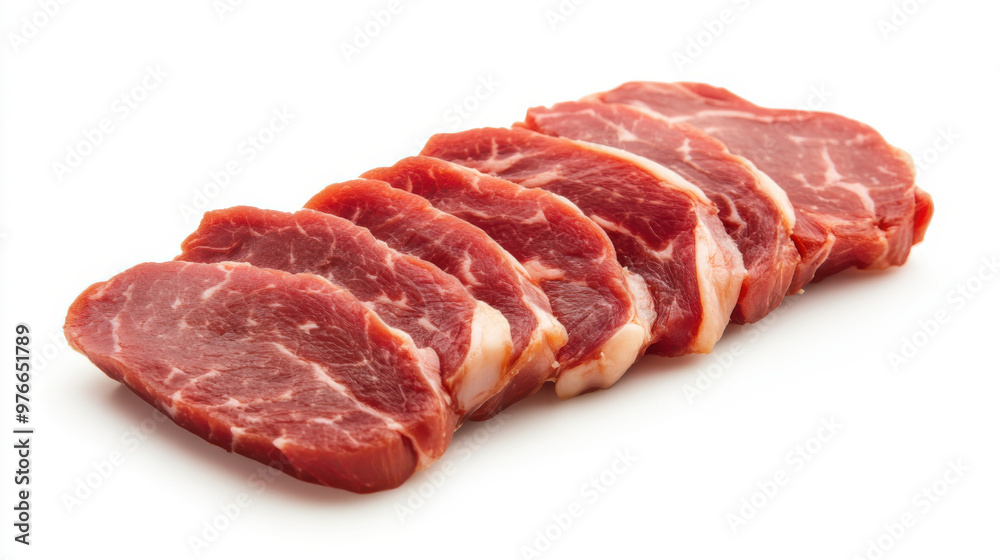 Raw Pork Slices Isolated on White Background. Generative ai Raw Pork Slices Isolated on White Background. Generative ai