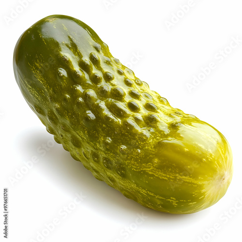 Marinated cucumbers, pickled gherkins isolated on white background photo