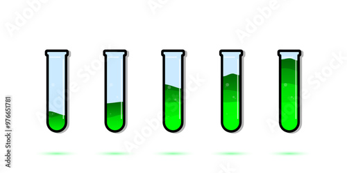 Set of glass bottles. Different color potion flat style on white background. Vector illustration. Design elements for game collection.