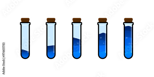 Set of glass bottles. Different color potion flat style on white background. Vector illustration. Design elements for game collection.