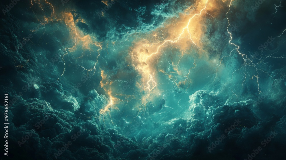 Electrical storm with a bolt of lightning, the atmosphere charged with energy and power Electrical storm with a bolt of lightning, the atmosphere charged with energy and power