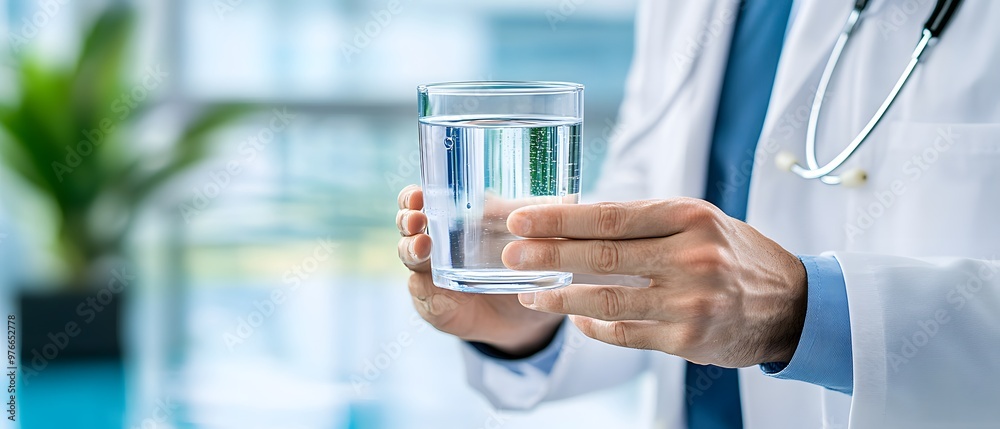 A healthcare professional holds a glass of clean water in a clinical environment, emphasizing hydration and wellness. A healthcare professional holds a glass of clean water in a clinical environment, emphasizing hydration and wellness.