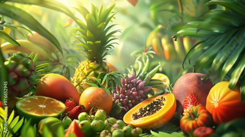 A colorful display of fresh, juicy, and organic tropical fruits. AI generative photo