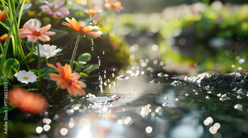 Detailed nature shot featuring water droplets in an outdoor setting. AI generative. photo