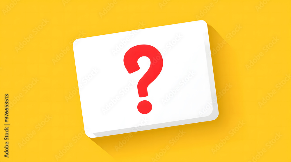 A red Question Mark on a White Card with a Yellow Background design A red Question Mark on a White Card with a Yellow Background design