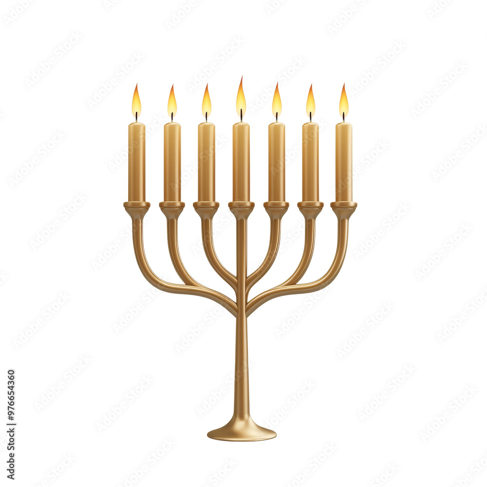 Golden Menorah with lit candles for Hanukkah celebration Golden Menorah with lit candles for Hanukkah celebration