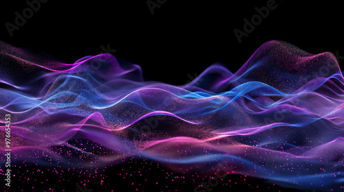 Shimmering purple and blue powder spreads like an ocean wave. AI generative photo