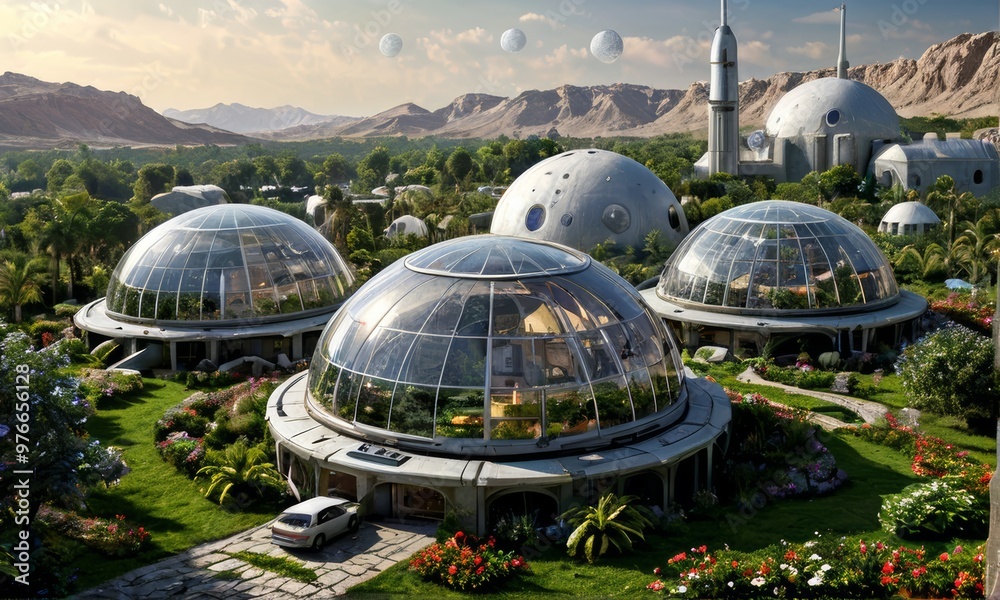 Fototapeta premium Futuristic Space Dome Habitats