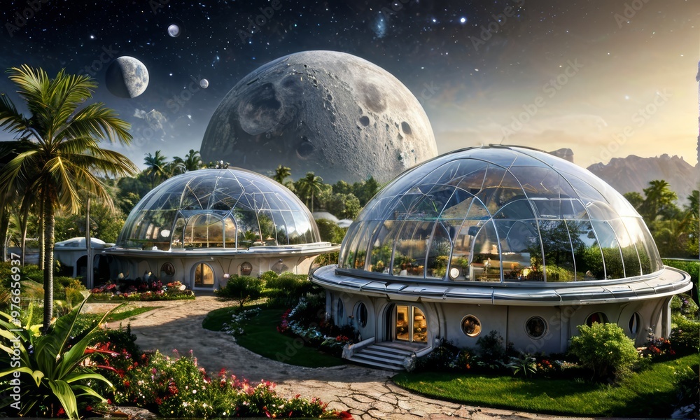 Fototapeta premium Futuristic Space Dome Habitats