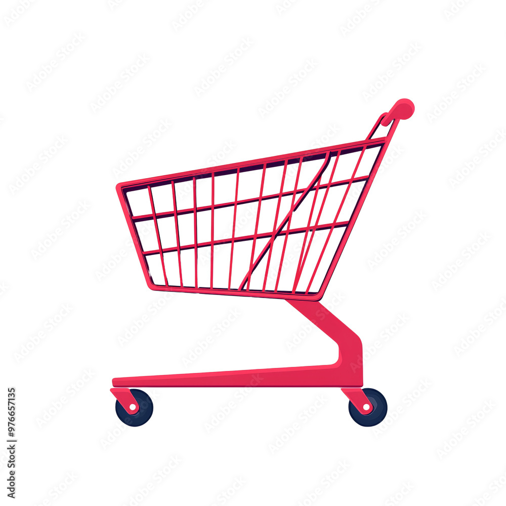 Empty red shopping cart on a transparent background