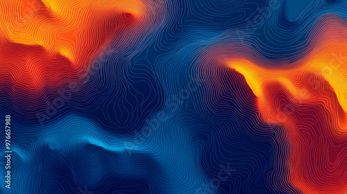 Heat map background showcasing an infrared thermal camera landscape scan. Features a temperature scanner radar and global warming concept, with geology gradient topographic grid terrain. photo