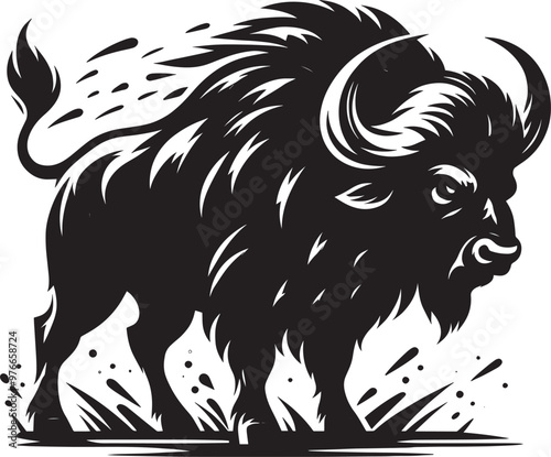 Wallpaper Mural Wild Running Buffalo Silhouette vector illustration isolated on a white background Torontodigital.ca