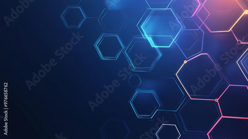 Hexagonal geometric background featuring hexagons representing genetic and social networks. Ideal for future-oriented geometric templates and business presentations, with a minimal graphic concept. 